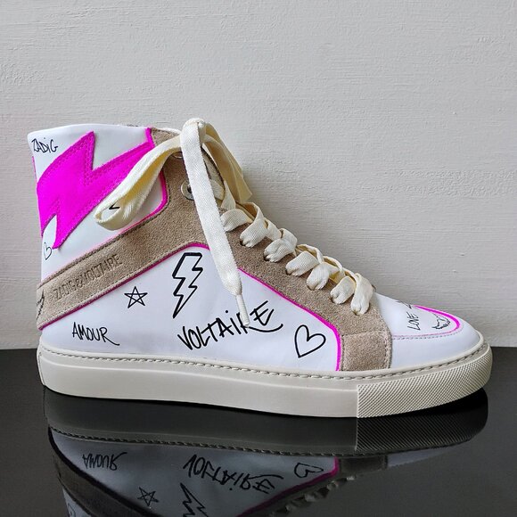 Zadig & Voltaire Women High Flash 100% Leather Sneaker with Side Zip in Paradise - Picture 1 of 16
